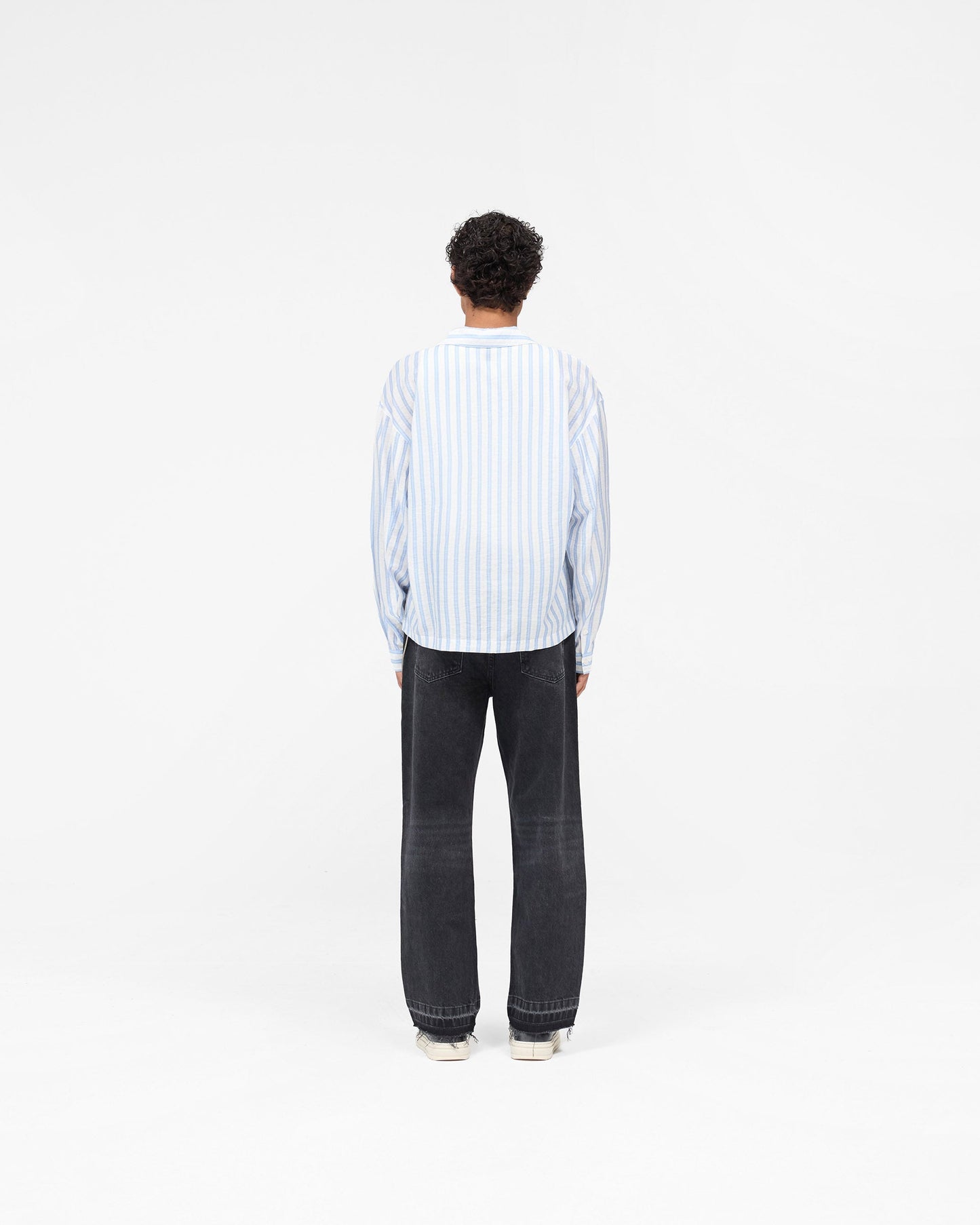 Long Sleeve Sheer Stripe Boxy Shirt - Ice Blue