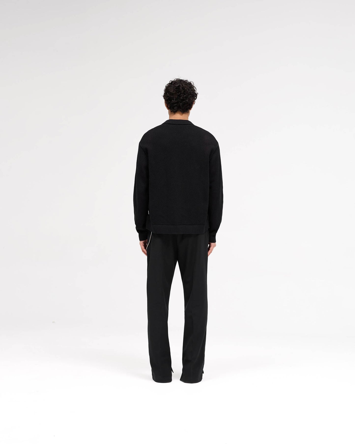 Long Sleeve Mesh Knit Shirt - Jet Black