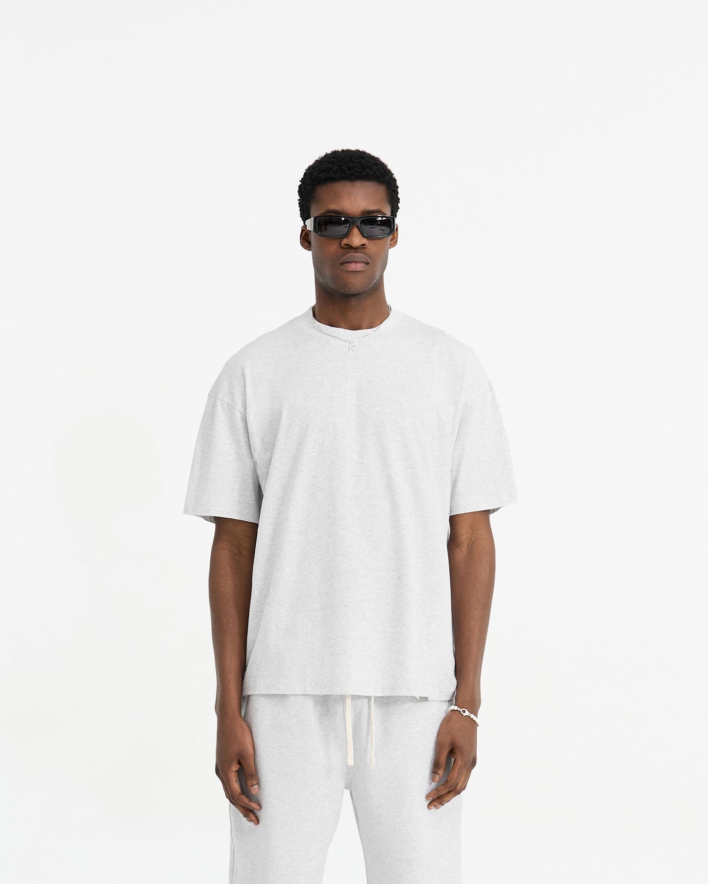 2 x Initial Oversized T-Shirt - Flat White & Ice Grey Marl
