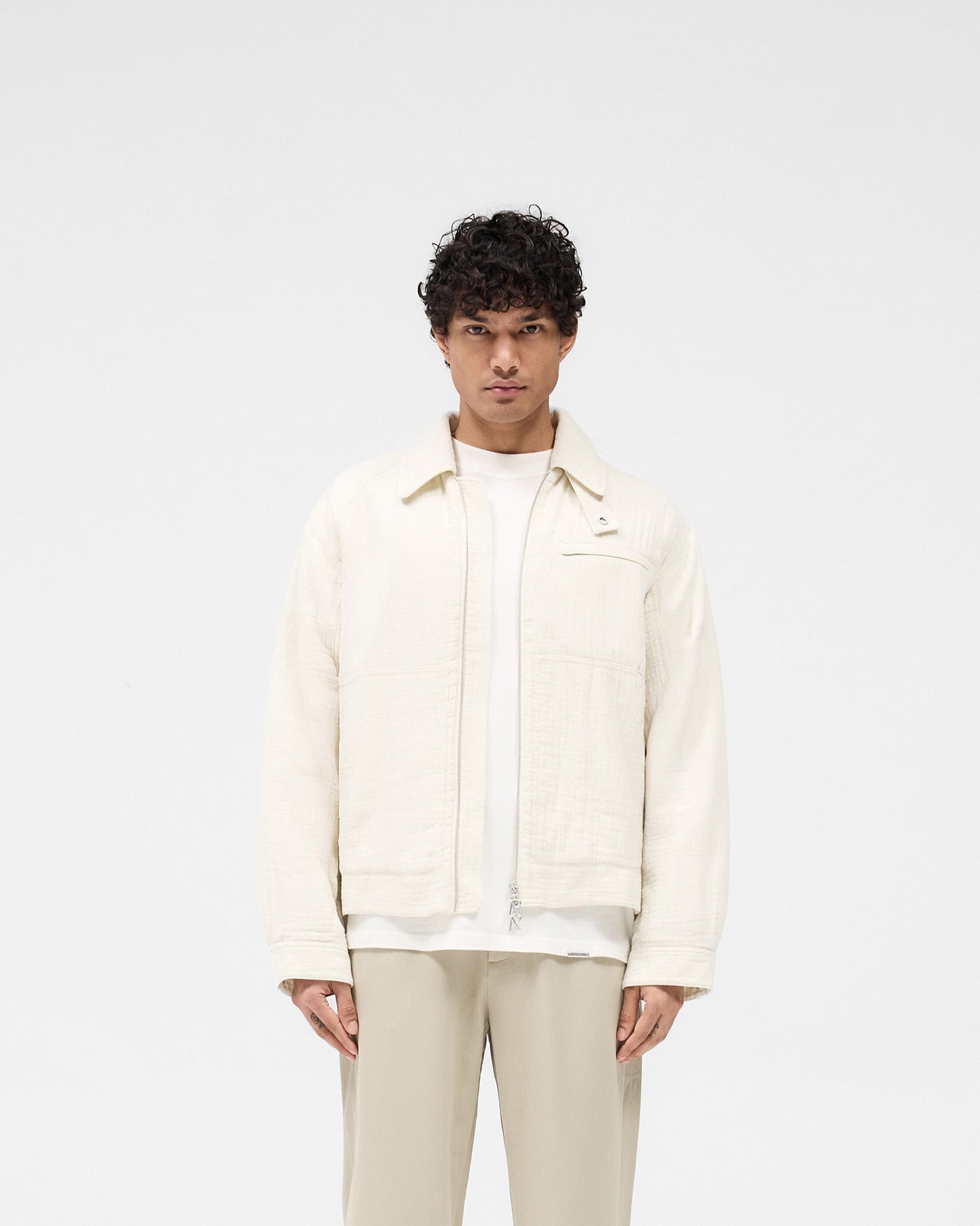 Crinkle Trucker Jacket - Ecru