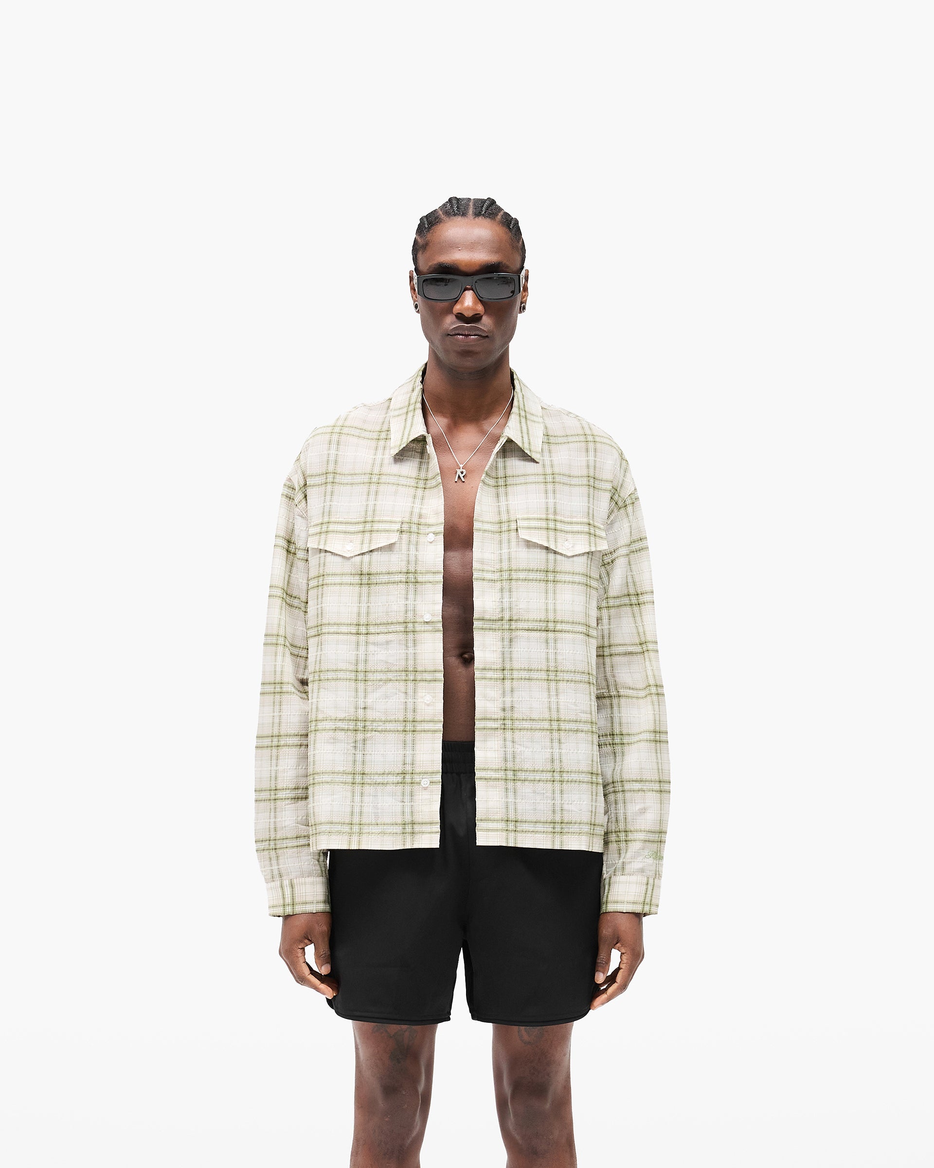 Sheer Long Sleeve Flannel Shirt - Green