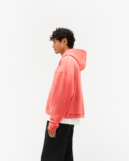 Initial Boxy Zip Through Hoodie - Vintage Red