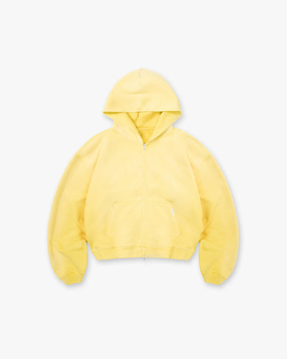 Initial Boxy Zip Through Hoodie - Canary Yellow