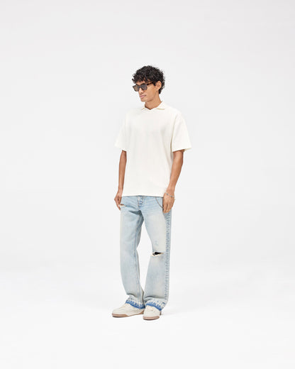 Ribbed Polo - Aged White