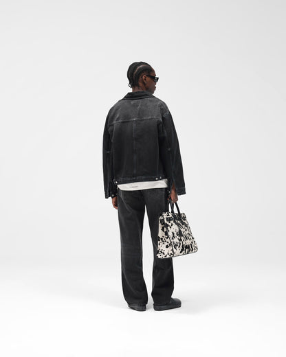 Collared Denim Jacket - Aged Black