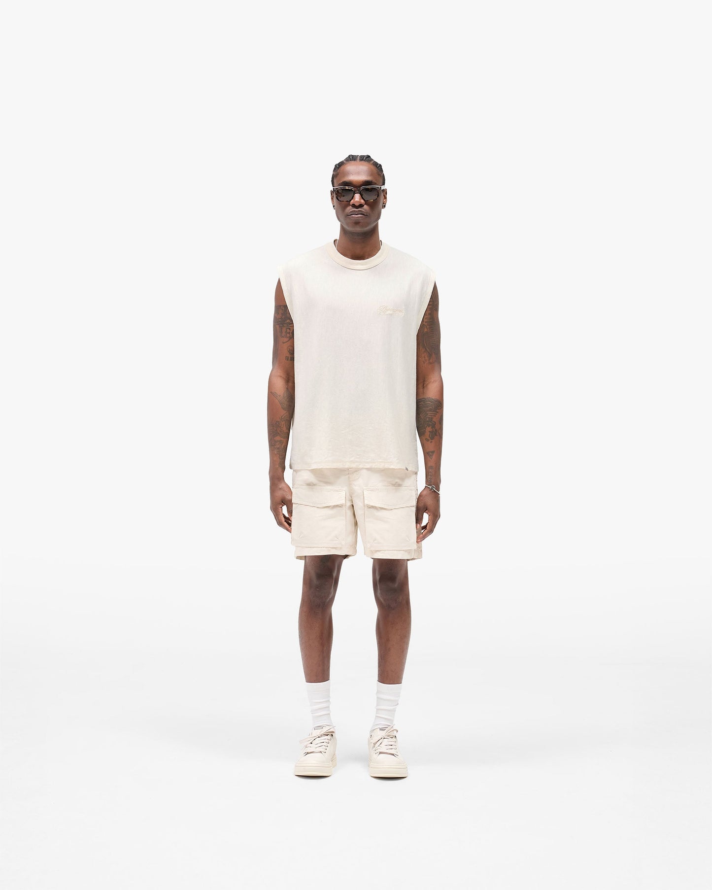 Slub Script Tank - Aged White