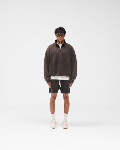 Initial Funnel Neck Quarter Zip Sweatshirt - Coffee