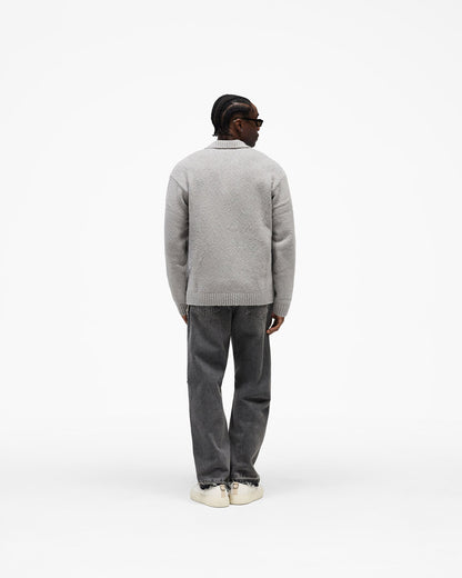 Knitted Boucle Polo - Grey