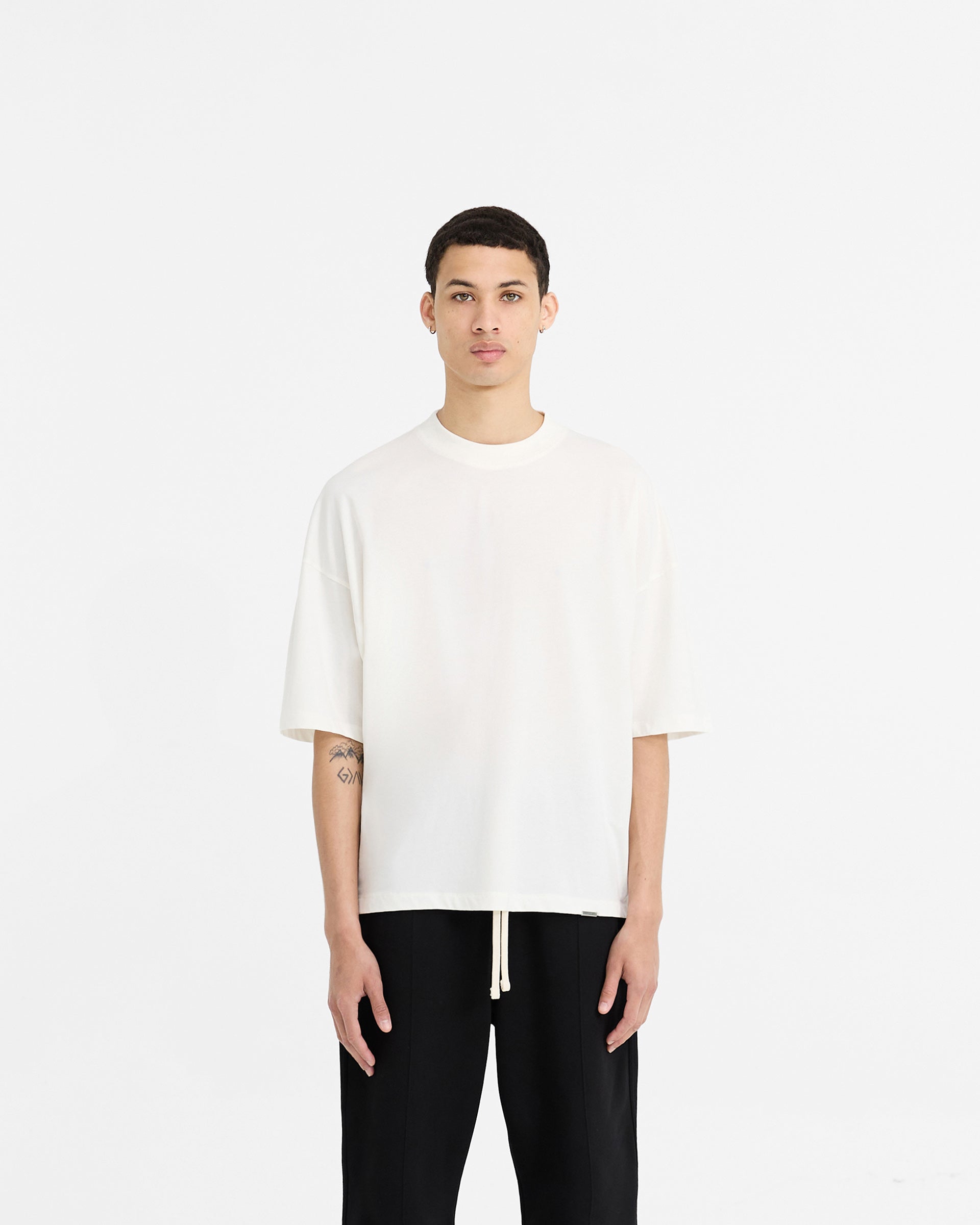 2 x Initial Boxy T-Shirt - Flat White & Ice Grey Marl