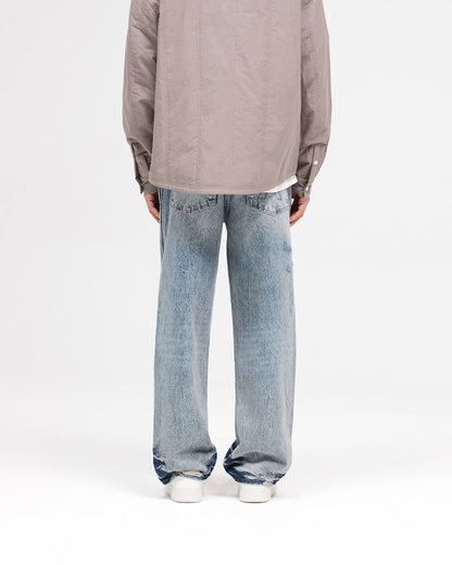 R3 Distressed Baggy Denim - Blue Cream