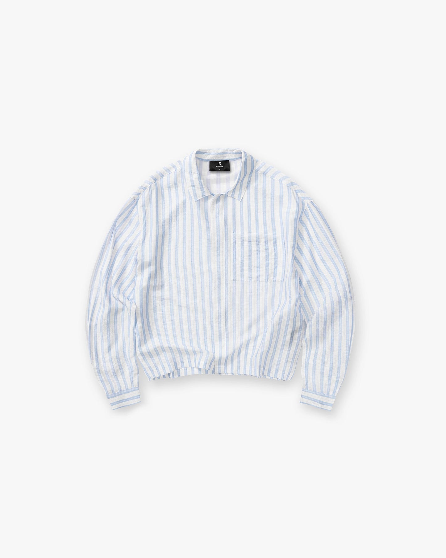 Long Sleeve Sheer Stripe Boxy Shirt - Ice Blue