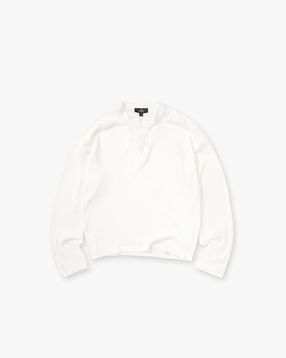 Initial Henley Waffle Long Sleeve T-Shirt - Flat White