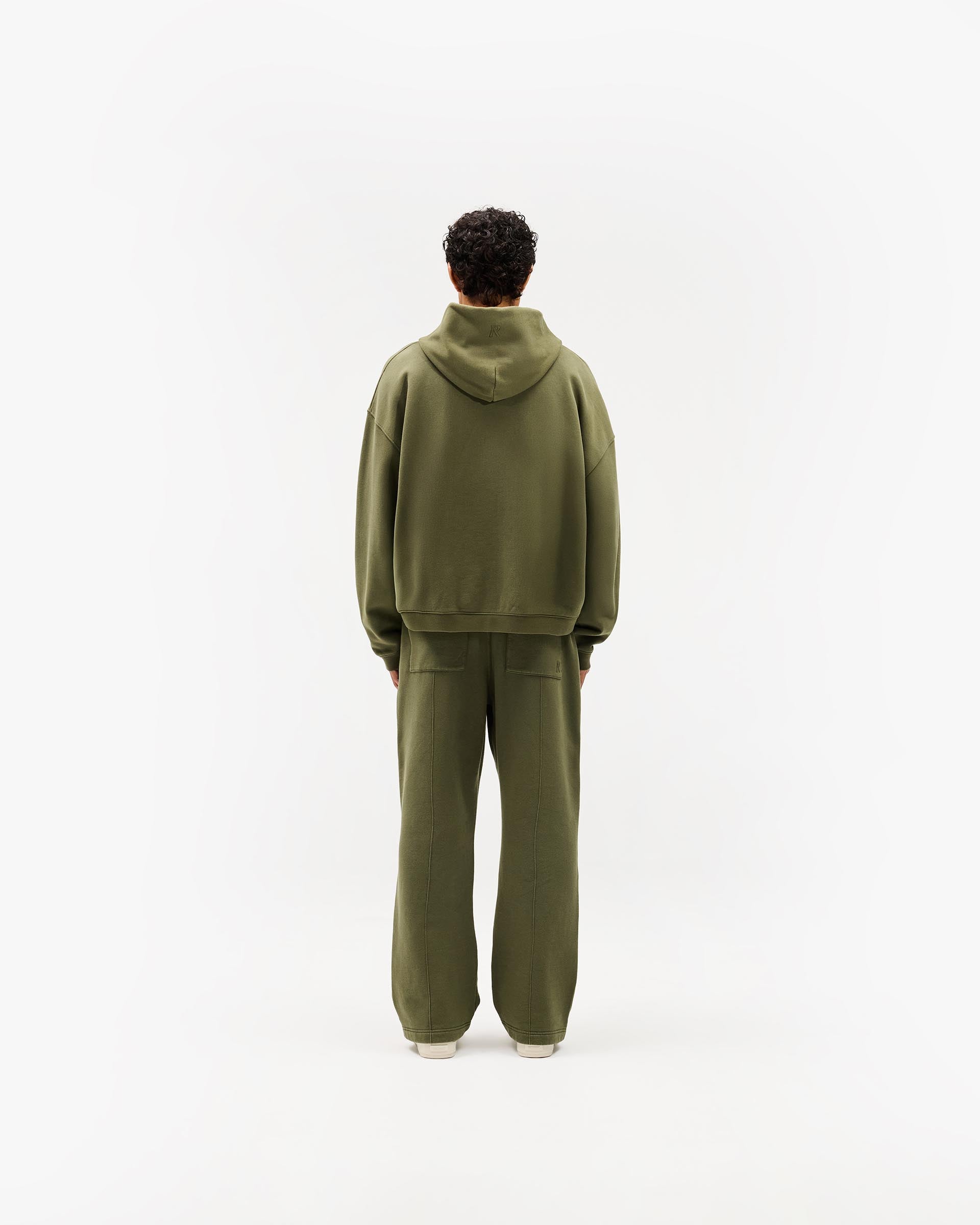 Initial Boxy Zip Through Hoodie - Army Green
