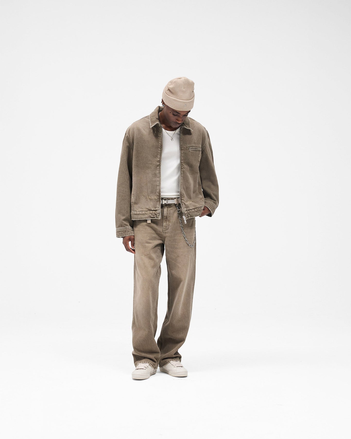 Collared Denim Jacket - Washed Olive