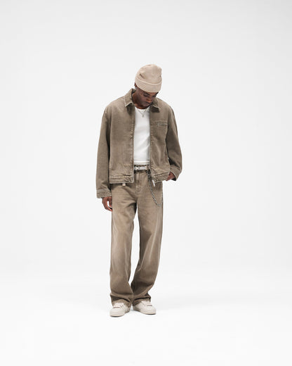 Collared Denim Jacket - Washed Olive