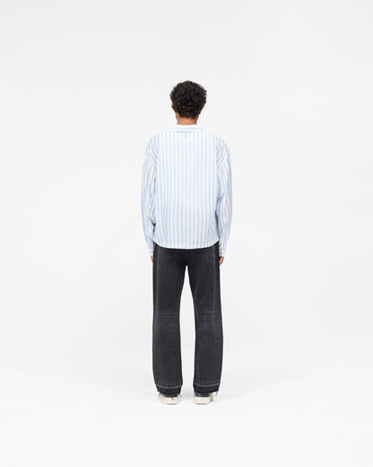 Long Sleeve Sheer Stripe Boxy Shirt - Ice Blue