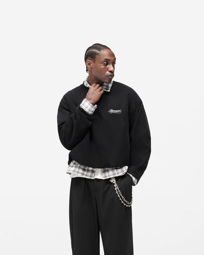 Dual Layer Script Sweater - Jet Black