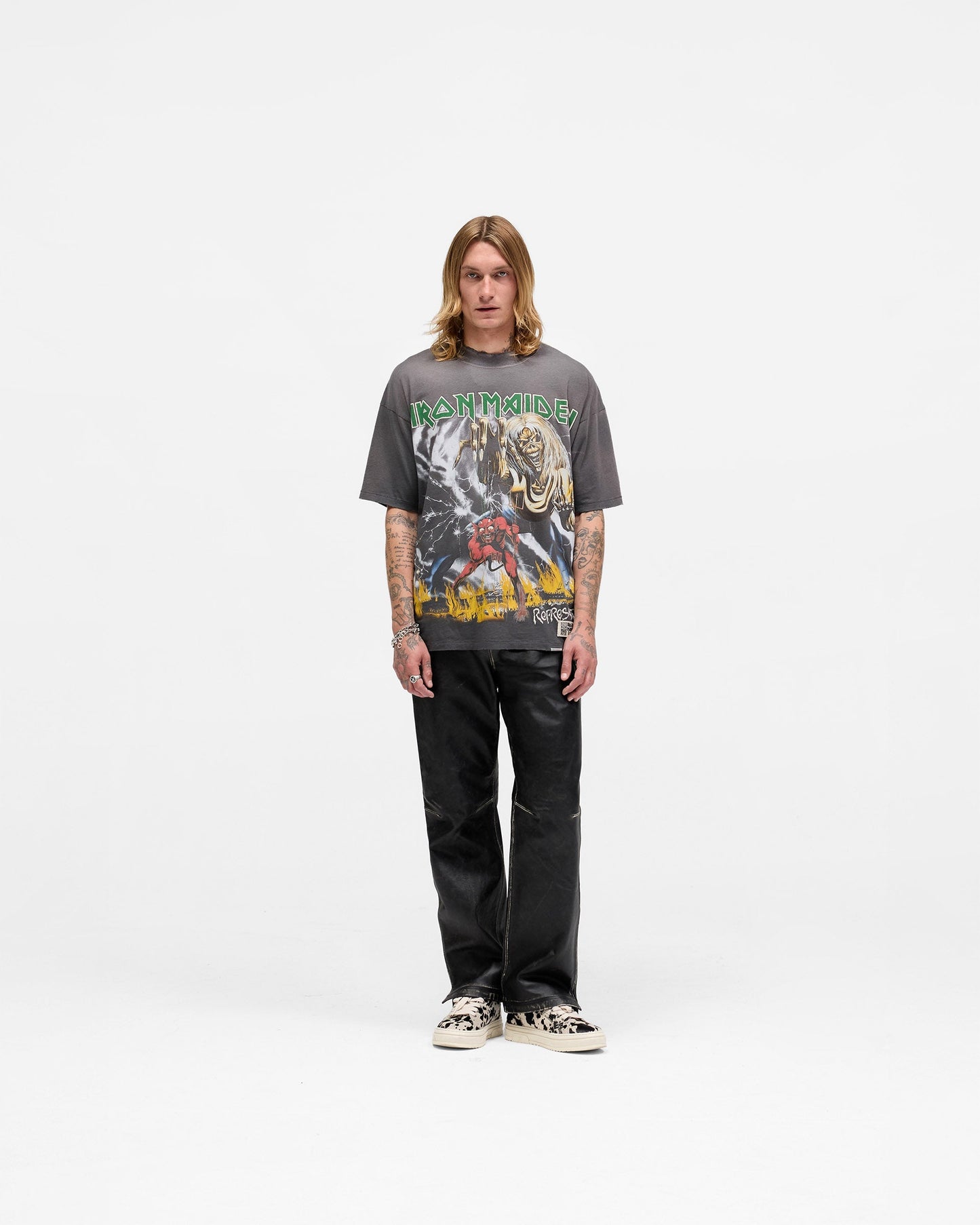 Represent X Iron Maiden Number Of Beast T-Shirt - Sunfade Grey