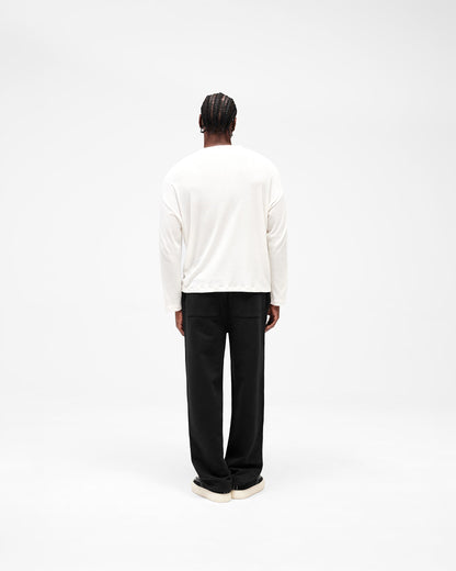 Initial Sheer Rib Long Sleeve T-Shirt - Flat White