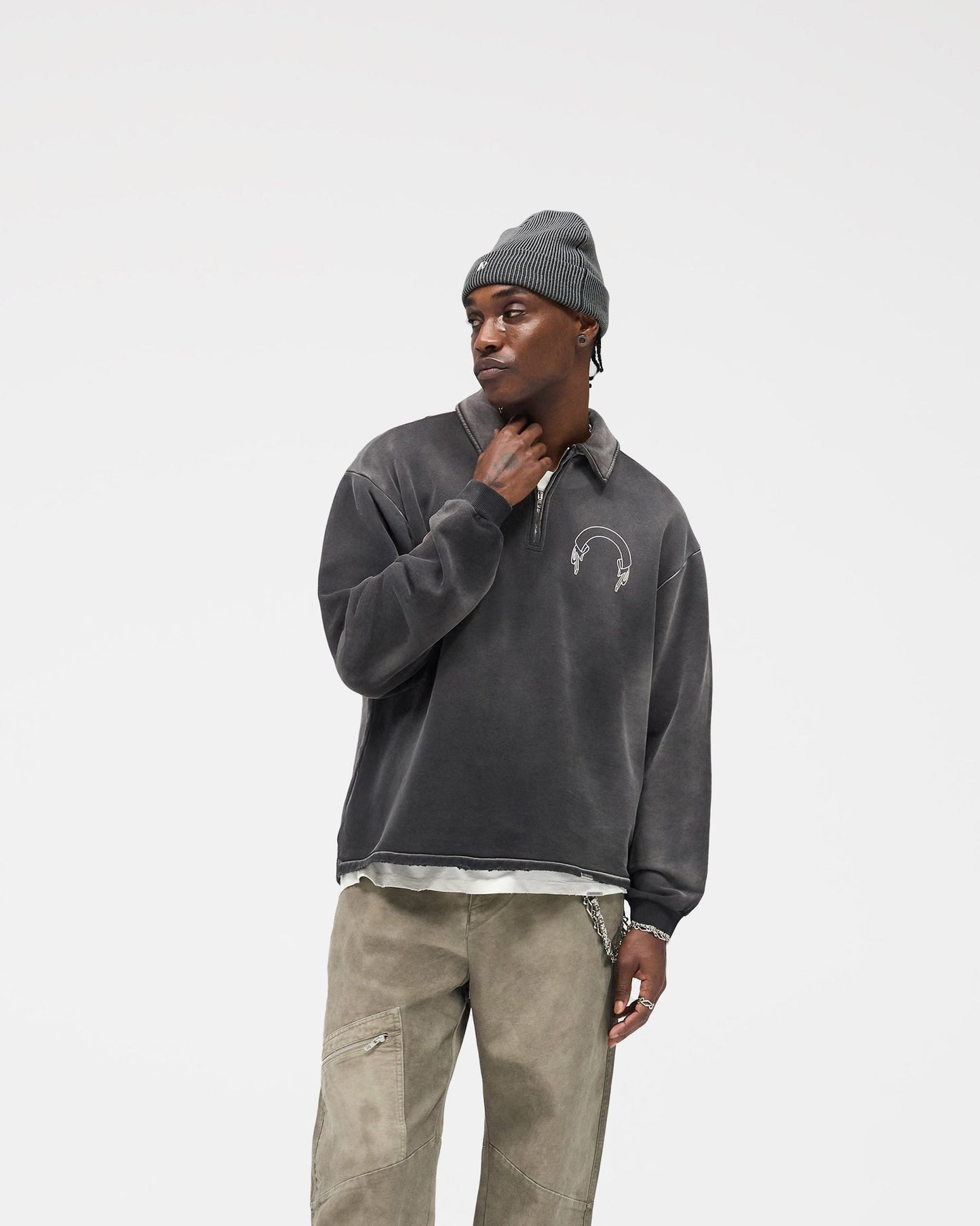 Represent Banner Quarter Zip Sweatshirt - Stained Black
