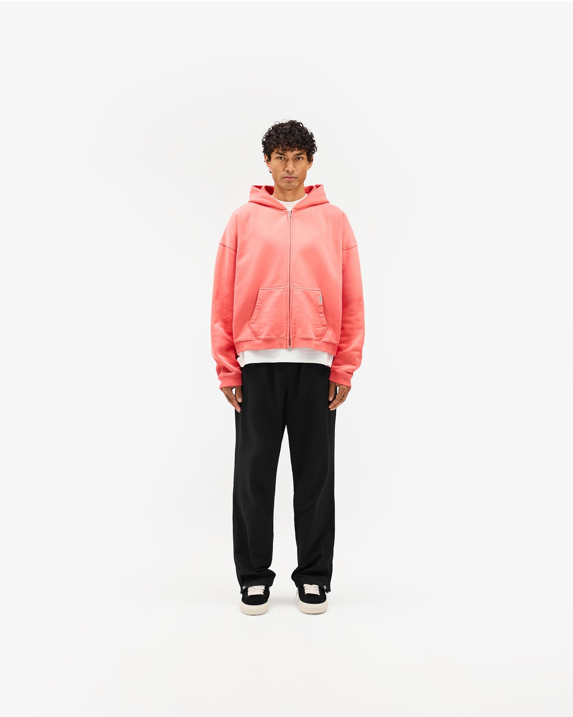Initial Boxy Zip Through Hoodie - Vintage Red