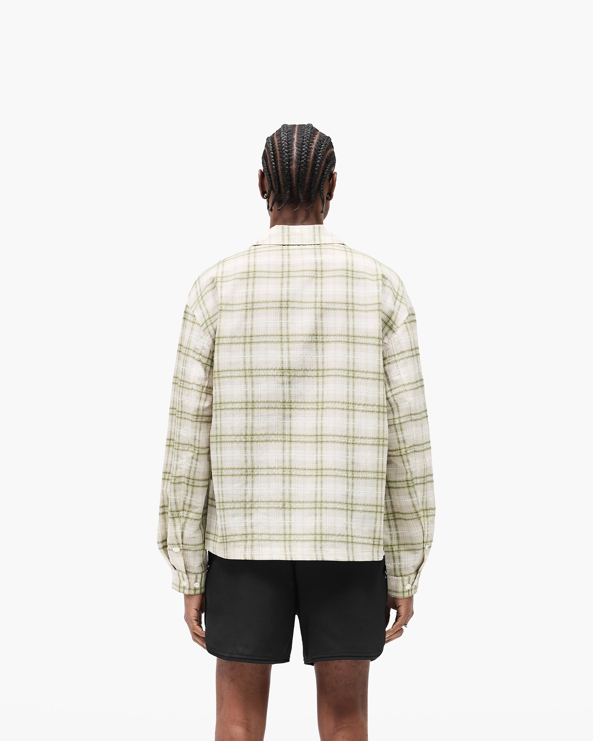 Sheer Long Sleeve Flannel Shirt - Green