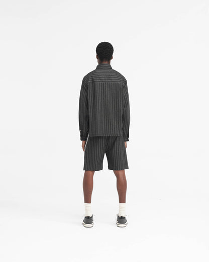 Cropped Dress Shirt - Black Pinstripe