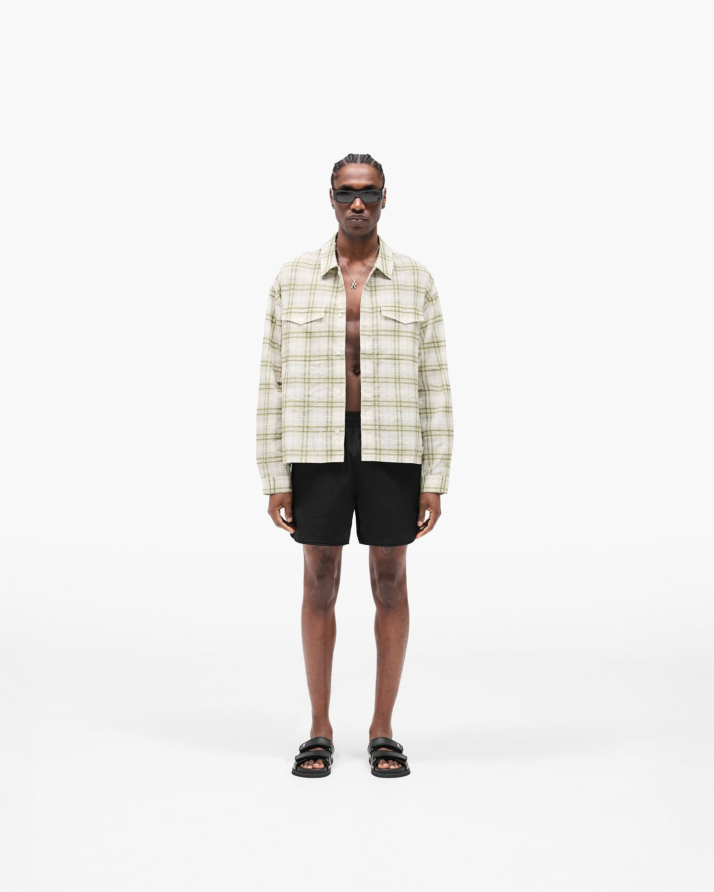 Sheer Long Sleeve Flannel Shirt - Green