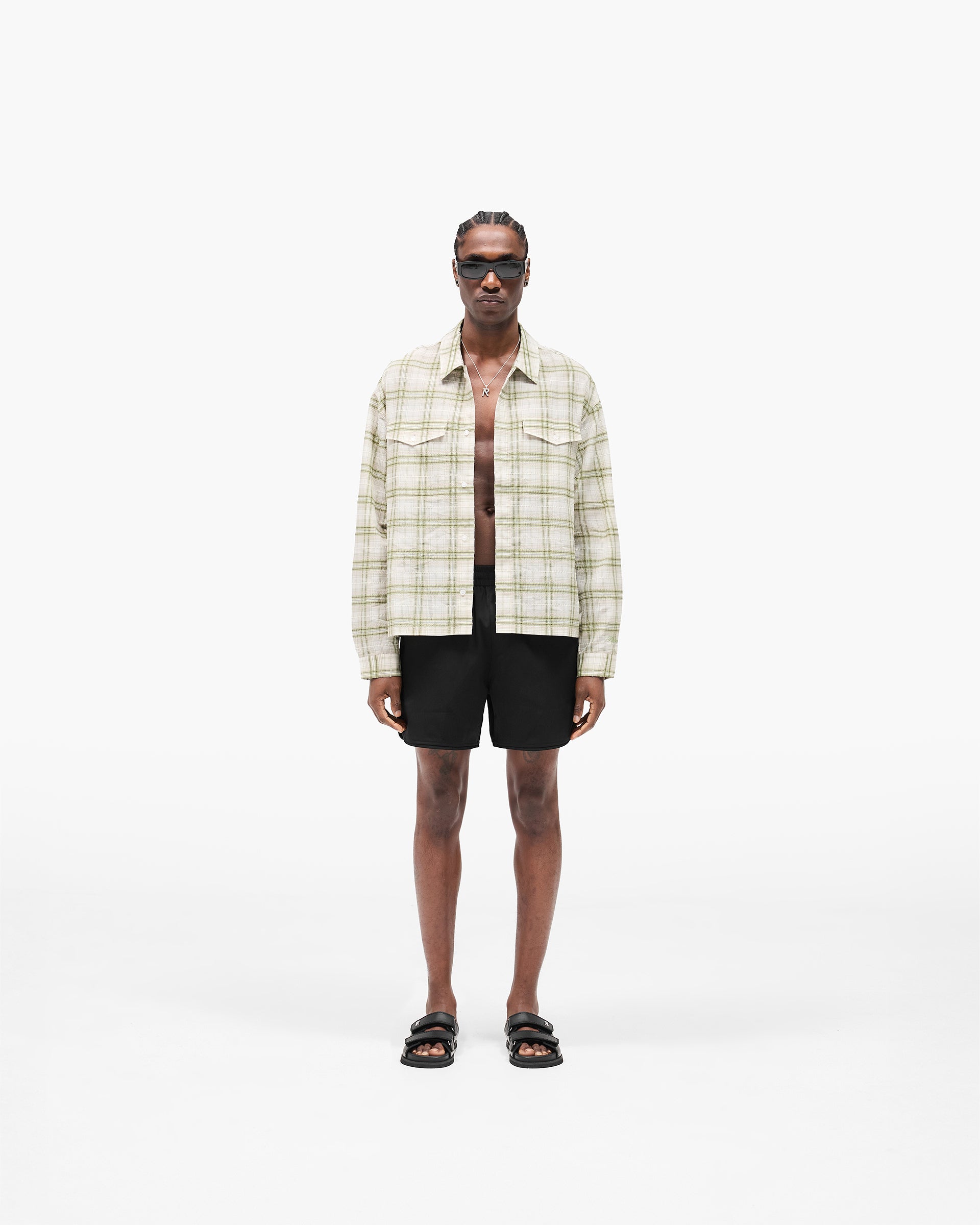 Sheer Long Sleeve Flannel Shirt - Green