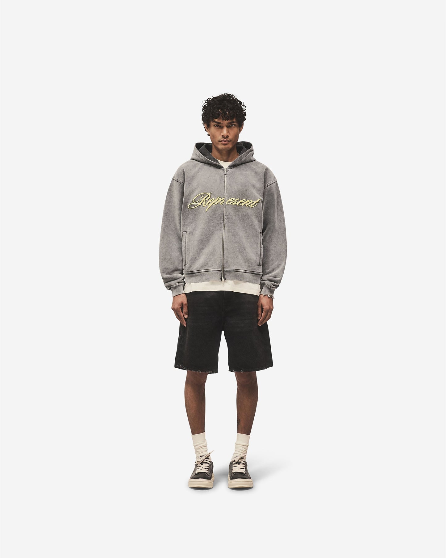 Script Logo Zip Hoodie - Vintage Grey