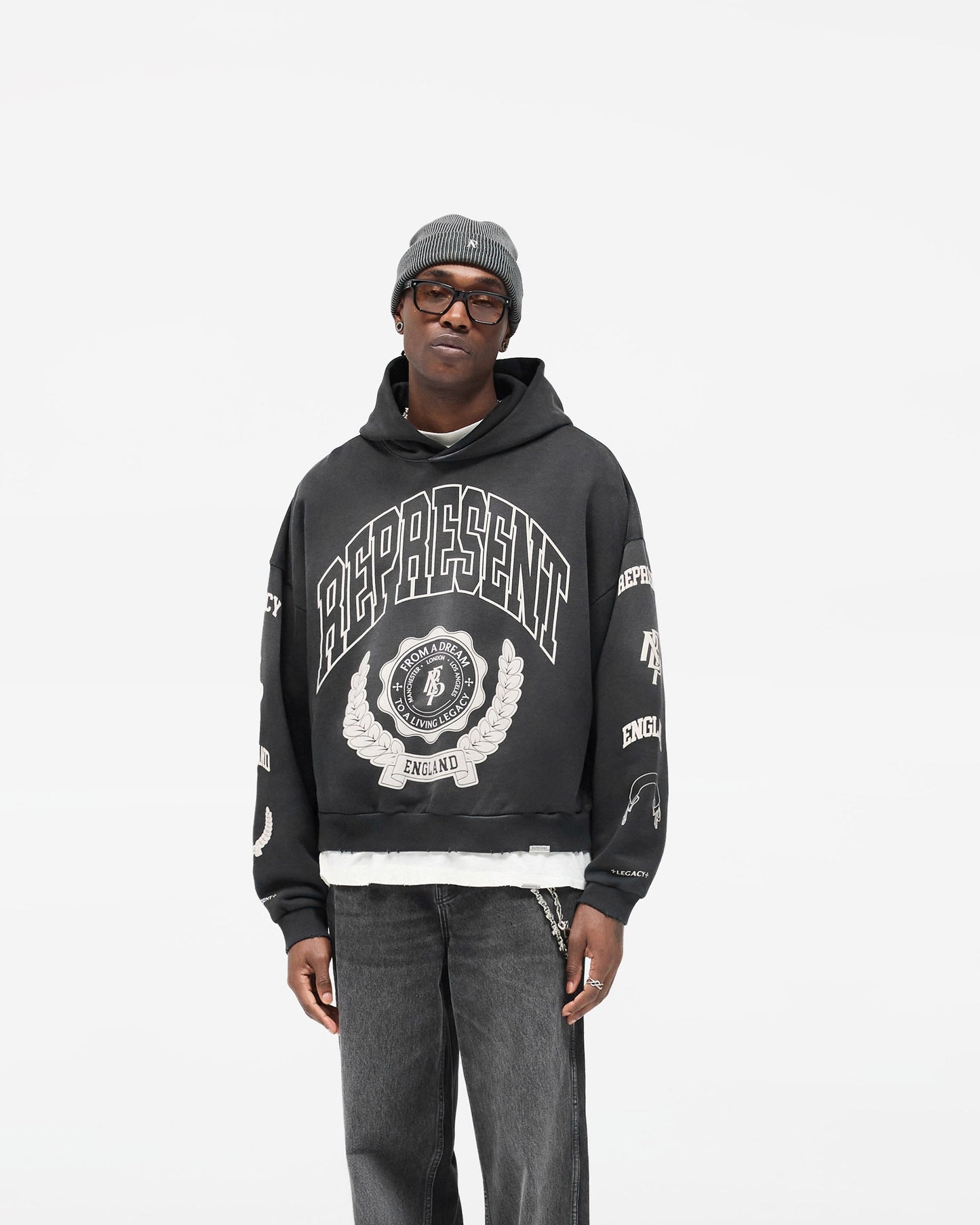 Represent Legacy Crest Hoodie - Stained Black