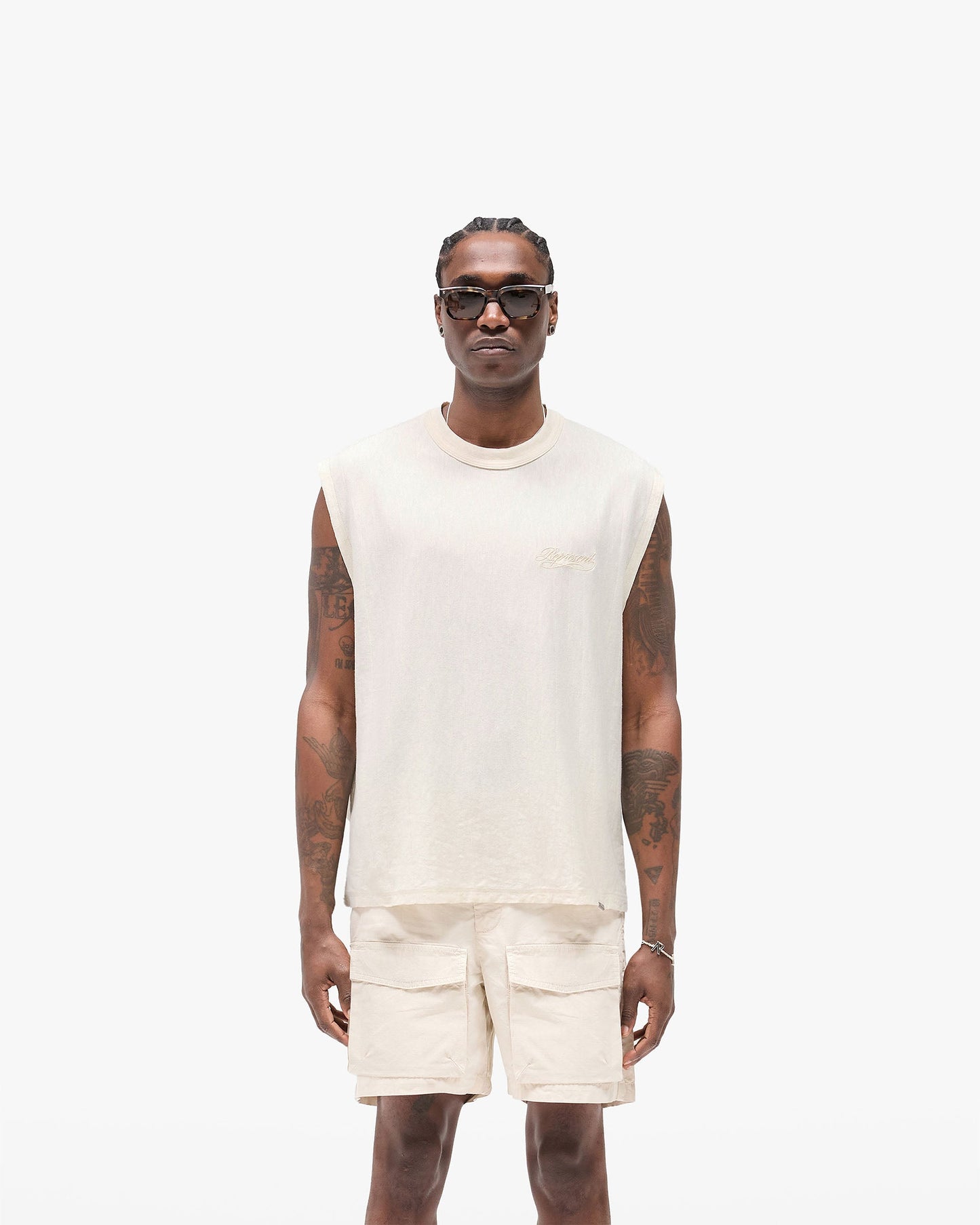 Slub Script Tank - Aged White
