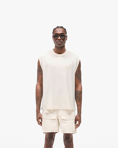 Slub Script Tank - Aged White