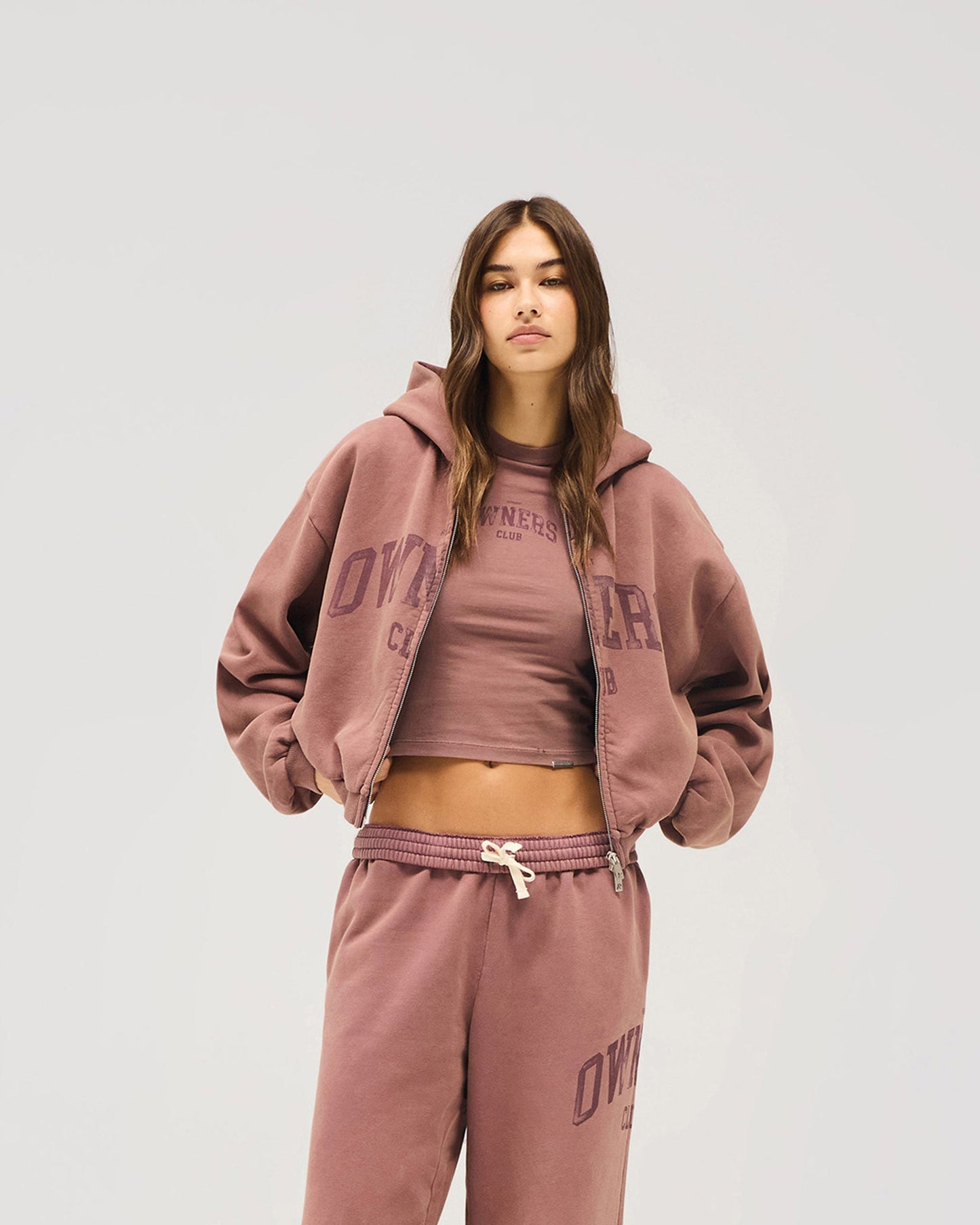 Represent Owners Club Zip Through Hoodie - Smoked Rose