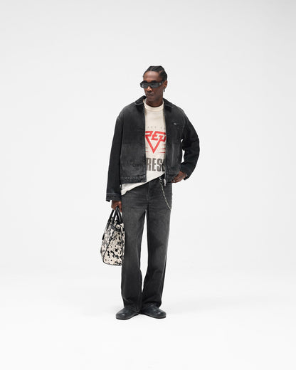 Collared Denim Jacket - Aged Black