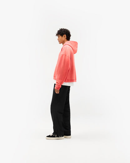 Initial Boxy Zip Through Hoodie - Vintage Red