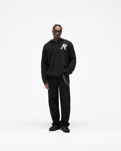 Knitted Boucle Polo - Jet Black