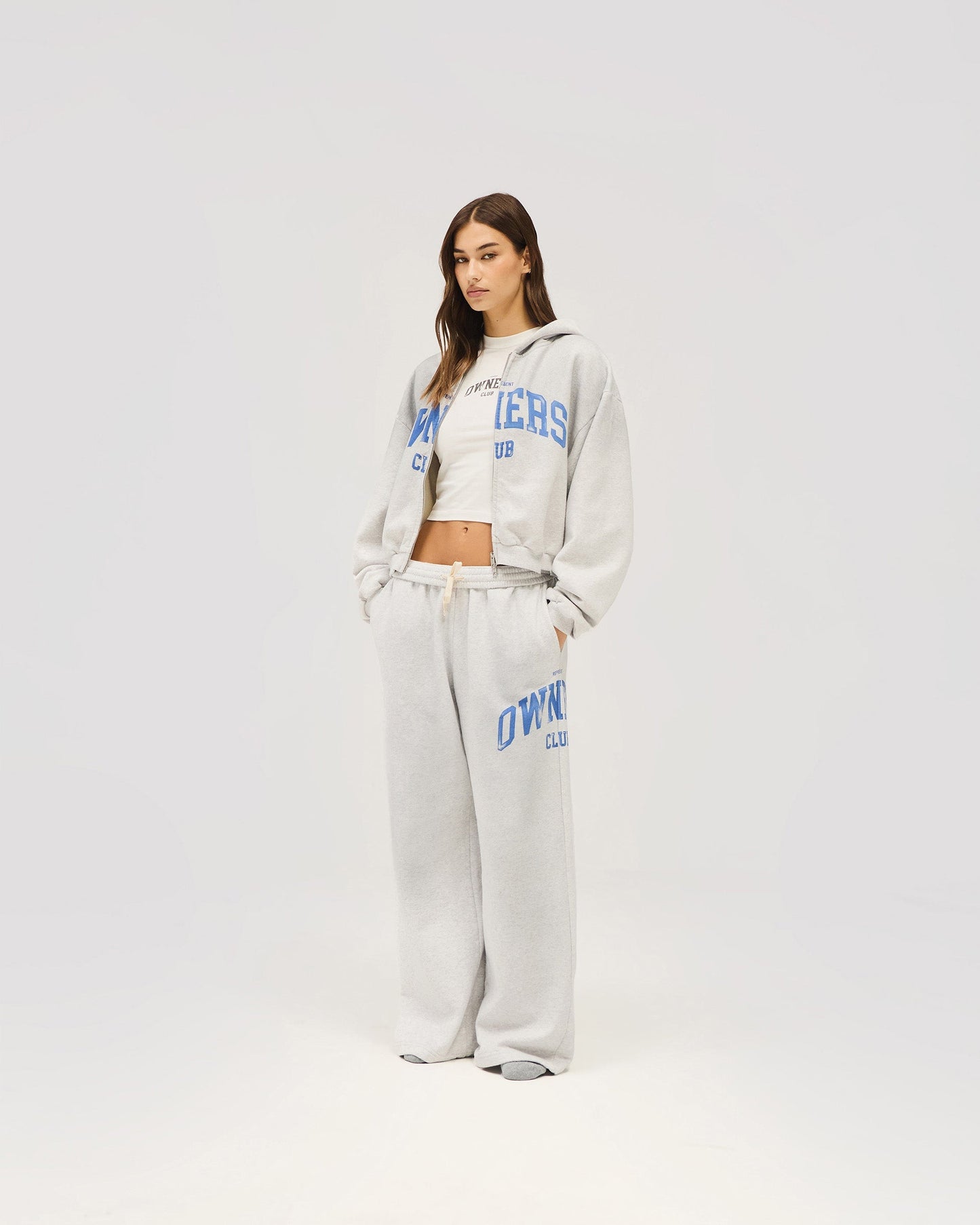 Represent Owners Club Zip Through Hoodie - Sprayed Ice Grey Marl