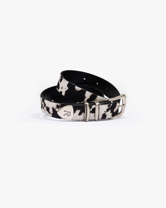 Cowhide Rodeo Belt - Flat White Jet Black