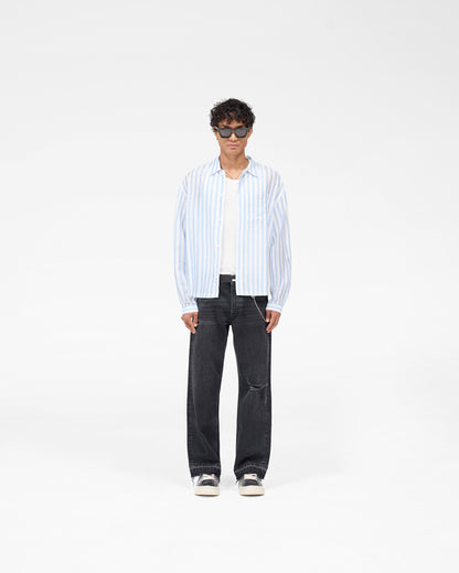 Long Sleeve Sheer Stripe Boxy Shirt - Ice Blue