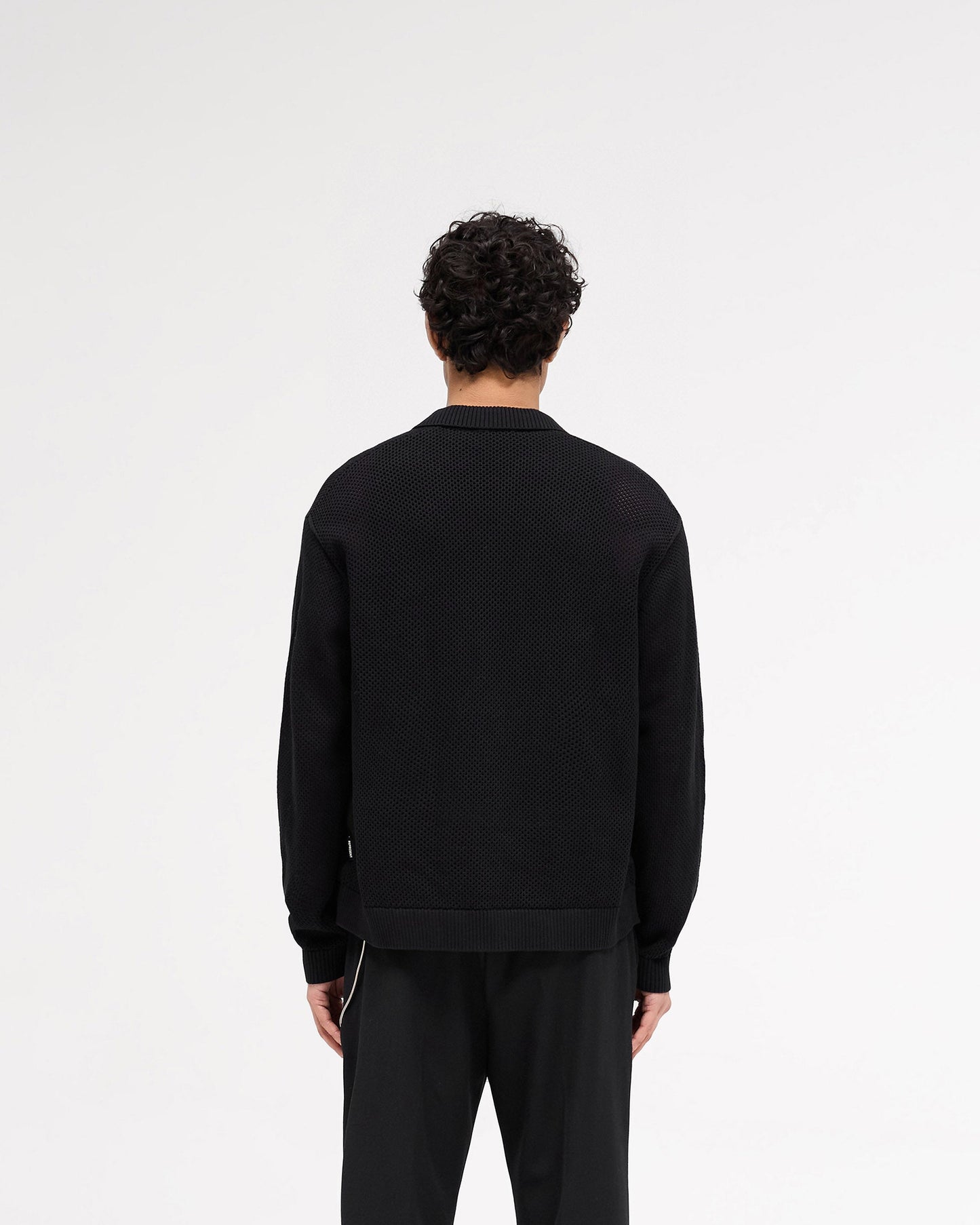 Long Sleeve Mesh Knit Shirt - Jet Black