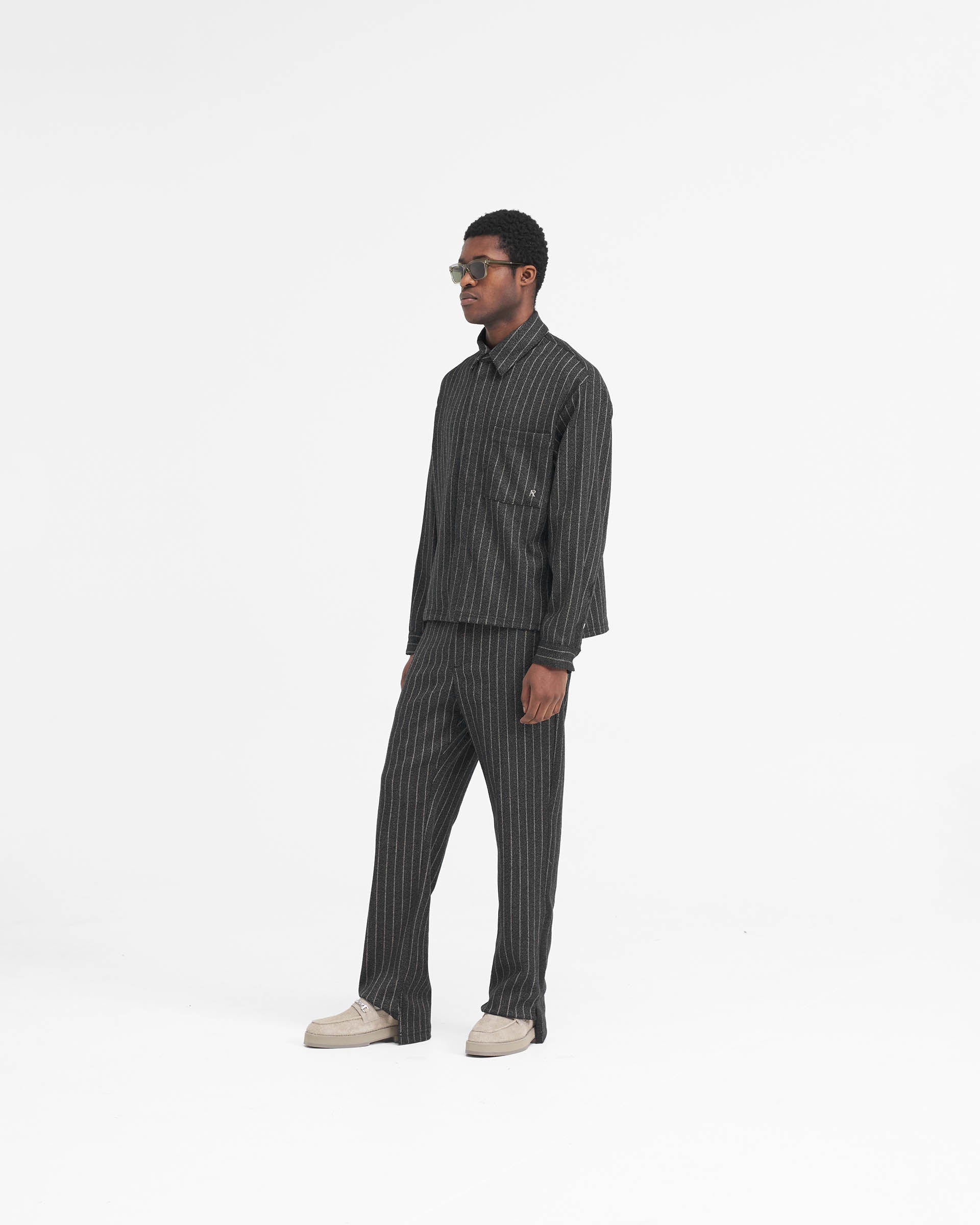 Cropped Dress Shirt - Black Pinstripe