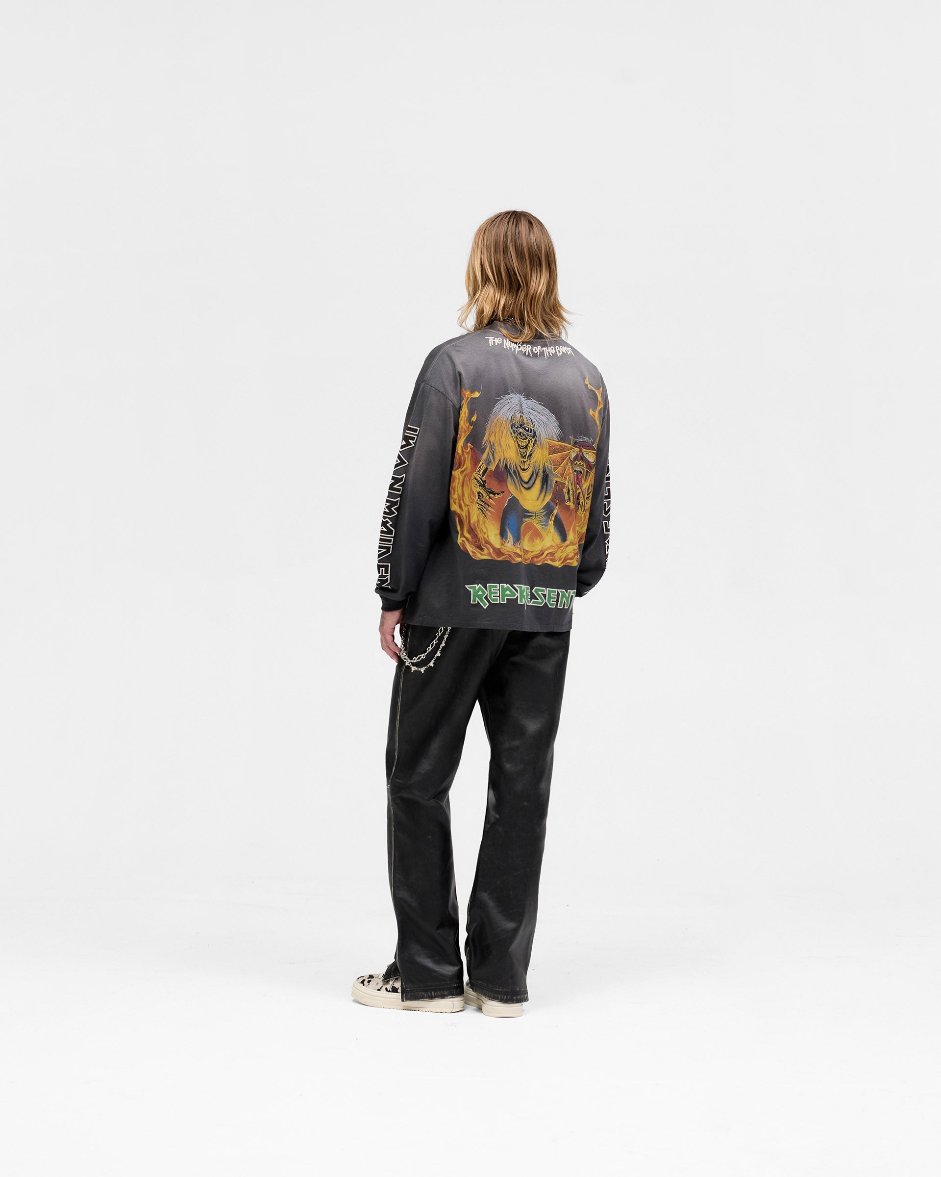 Represent X Iron Maiden Number Of The Beast Long Sleeve T-Shirt - Sunfade Grey