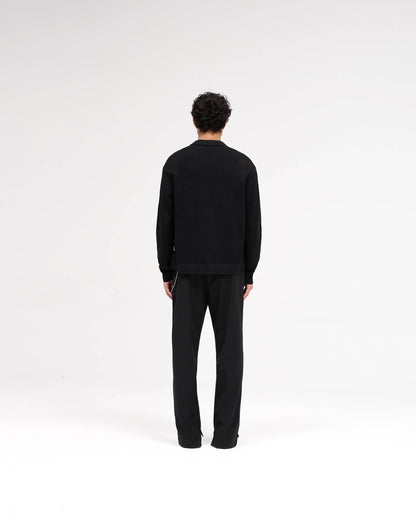 Long Sleeve Mesh Knit Shirt - Jet Black